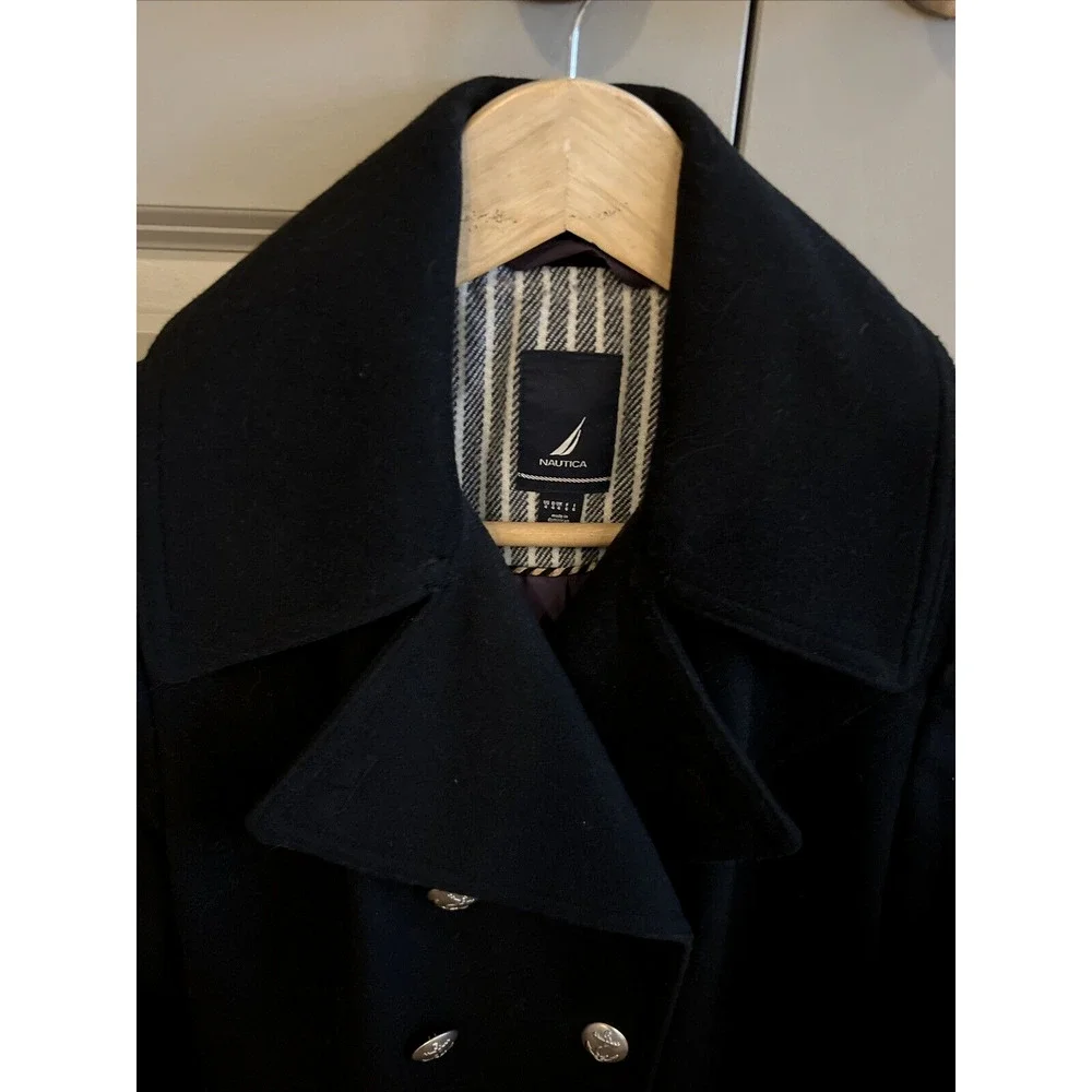 Nautica  SZ 4 Wool Blend Peacoat Black Anchor Silver Buttons Double Breasted